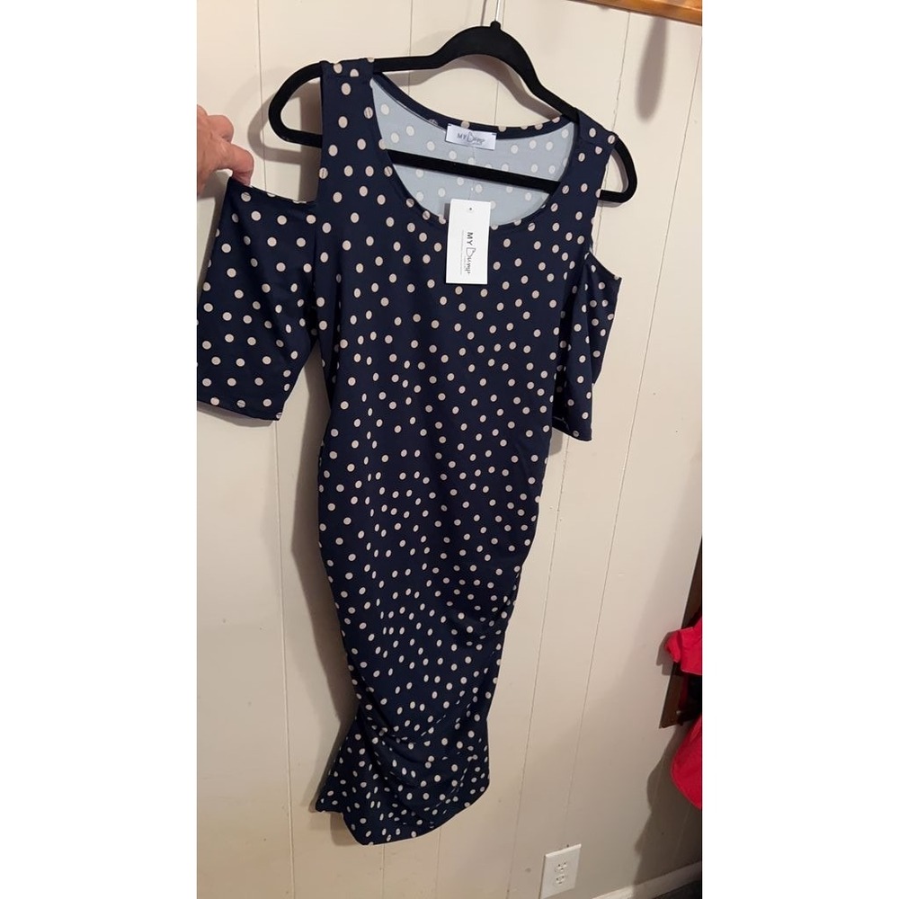 My Bump Polka Dot Cold Shoulder Maternity Dress